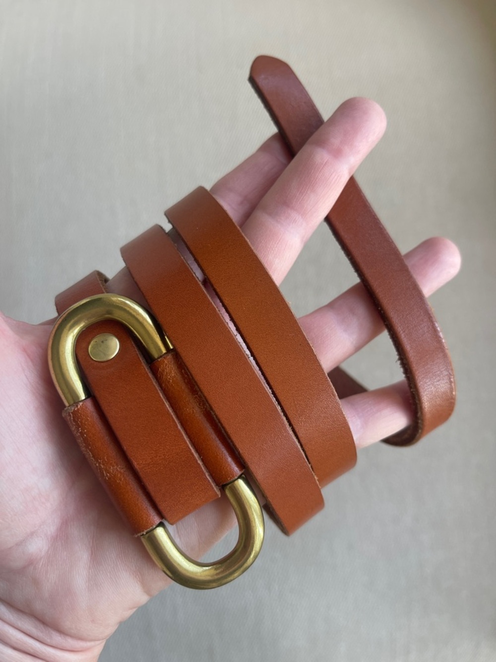 ANTHROPOLOGIE | Cognac Leather Belt | Size Small | Brass Oval Buckle
